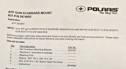 NEW GENUINE POLARIS 2874652 GUN SCABBARD MNT, ATP
