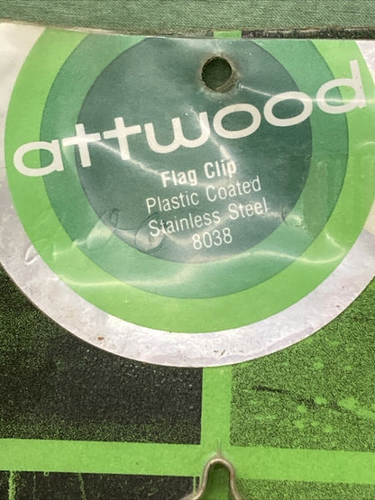 QTY 2 NEW ATTWOOD 8038 FLAG CLIP PLASTIC COATED STAINLESS STEEL