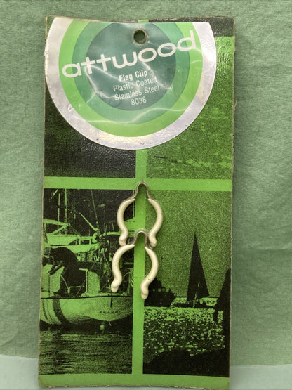 QTY 2 NEW ATTWOOD 8038 FLAG CLIP PLASTIC COATED STAINLESS STEEL