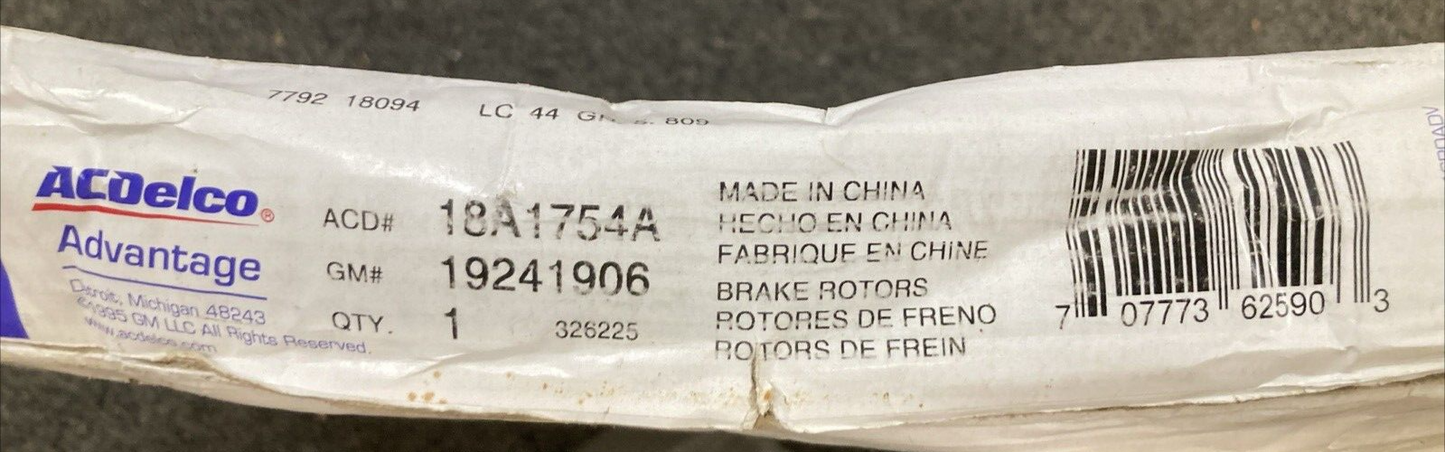 NEW GENUINE ACDELCO 18A1754A Brake Rotor ADVANTAGE FRONT GM 19241906