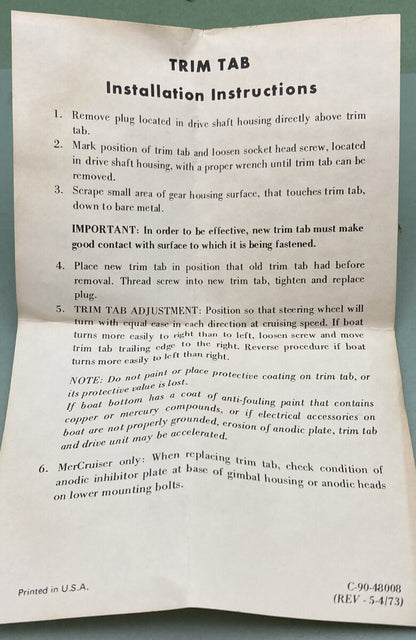 NEW GENUINE MERCURY 34127A1 TRIM TAB ASSEMBLY