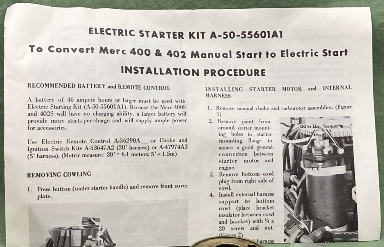 NEW MERCURY QUICKSILVER 50-55601A1 STARTER INSTALLATION KIT