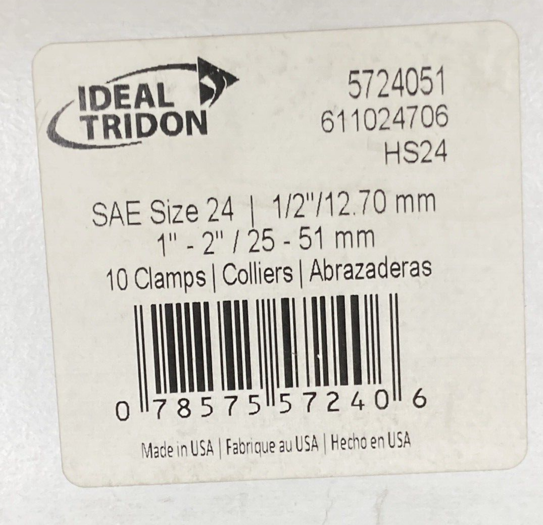 QTY 10 IDEAL TRIDON 5724051 WORM DRIVE HOSE CLAMPS SIZE 24 1/2" FITS 1"-2" HOSE