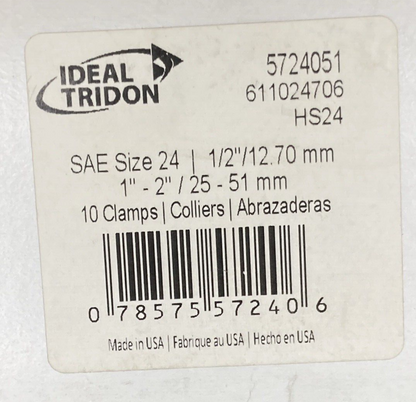 QTY 10 IDEAL TRIDON 5724051 WORM DRIVE HOSE CLAMPS SIZE 24 1/2" FITS 1"-2" HOSE