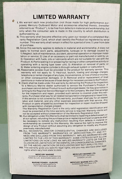 GENUINE MERCURY 90-12428870 OPERATION & MAINTENANCE MANUAL MODEL 70 80 90