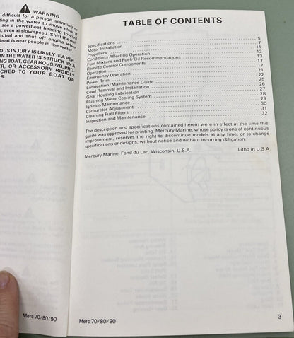 GENUINE MERCURY 90-12428870 OPERATION & MAINTENANCE MANUAL MODEL 70 80 90