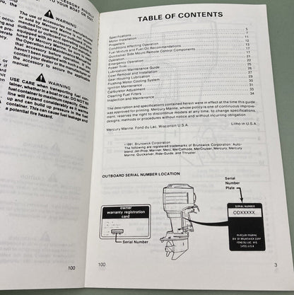 GENUINE MERCURY 90-12428920 OPERATION & MAINTENANCE MANUAL MODEL 75 90 1991