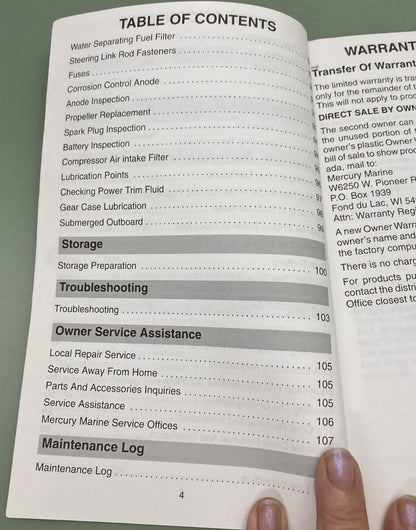 GENUINE MERCURY 90-10201001 OPERATION MAINTENANCE & WARRANTY MANUAL 1999