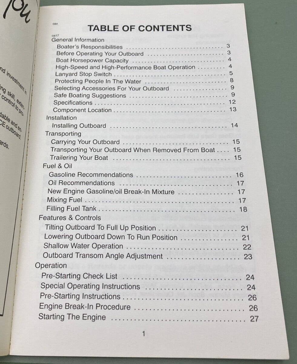 GENUINE MERCURY 90-830732 FORCE OPERATION & MAINTENANCE MANUAL 9.9/15 1995