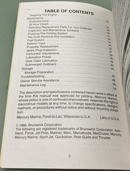 GENUINE MERCURY 90-830732 FORCE OPERATION & MAINTENANCE MANUAL 9.9/15 1995