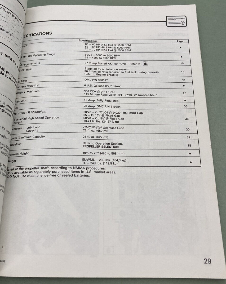 OMC 211833 OPERATION & MAINTENANCE MANUAL 60 65 70 ENGLISH FRENCH 1991