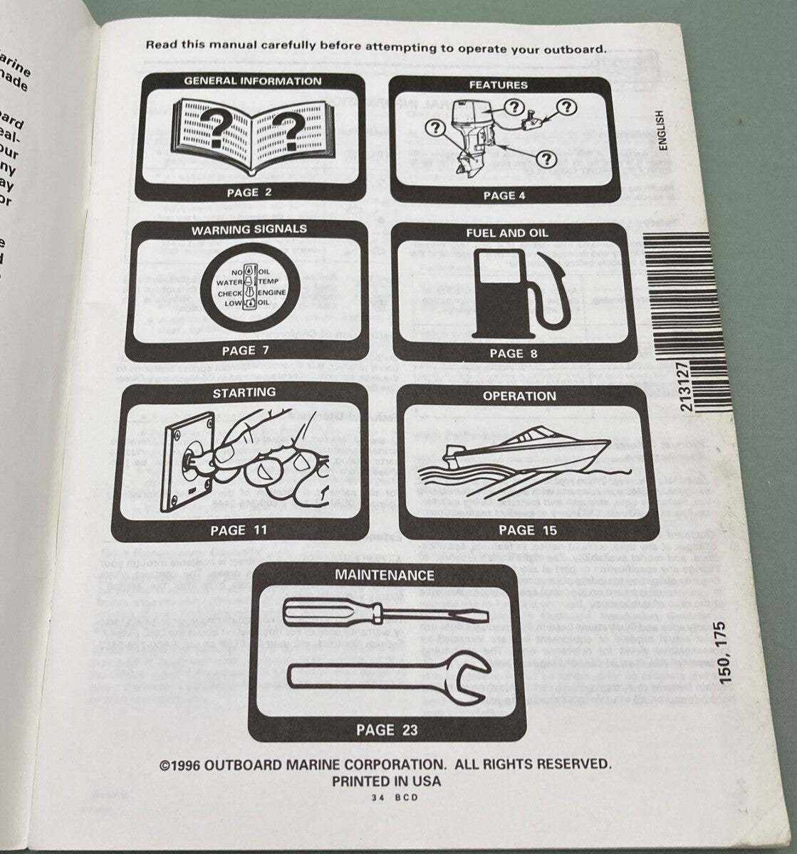 OMC 213127 OPERATION & MAINTENANCE MANUAL 150 175 ENGLISH FRENCH 1996