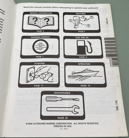 OMC 213127 OPERATION & MAINTENANCE MANUAL 150 175 ENGLISH FRENCH 1996