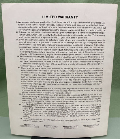 GENUINE MERCURY 90-14442 ALPHA I OPERATION & MAINTENANCE MANUAL 350 454 MAGNUM