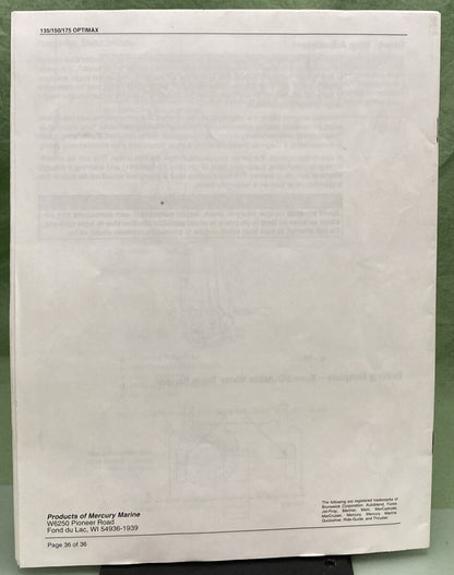 MERCURY QUICKSILVER 90-10200010 OPTIMAX 135/150/175 INSTALLATION MANUAL 2000