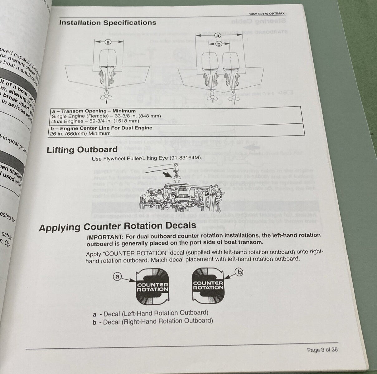 MERCURY QUICKSILVER 90-10200010 OPTIMAX 135/150/175 INSTALLATION MANUAL 2000