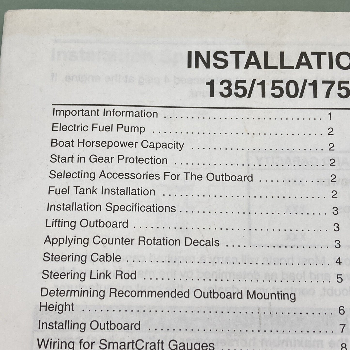 MERCURY QUICKSILVER 90-10200010 OPTIMAX 135/150/175 INSTALLATION MANUAL 2000