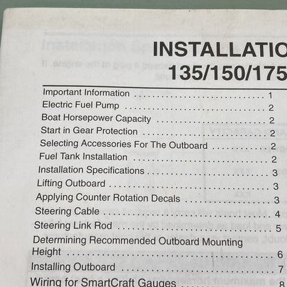 MERCURY QUICKSILVER 90-10200010 OPTIMAX 135/150/175 INSTALLATION MANUAL 2000