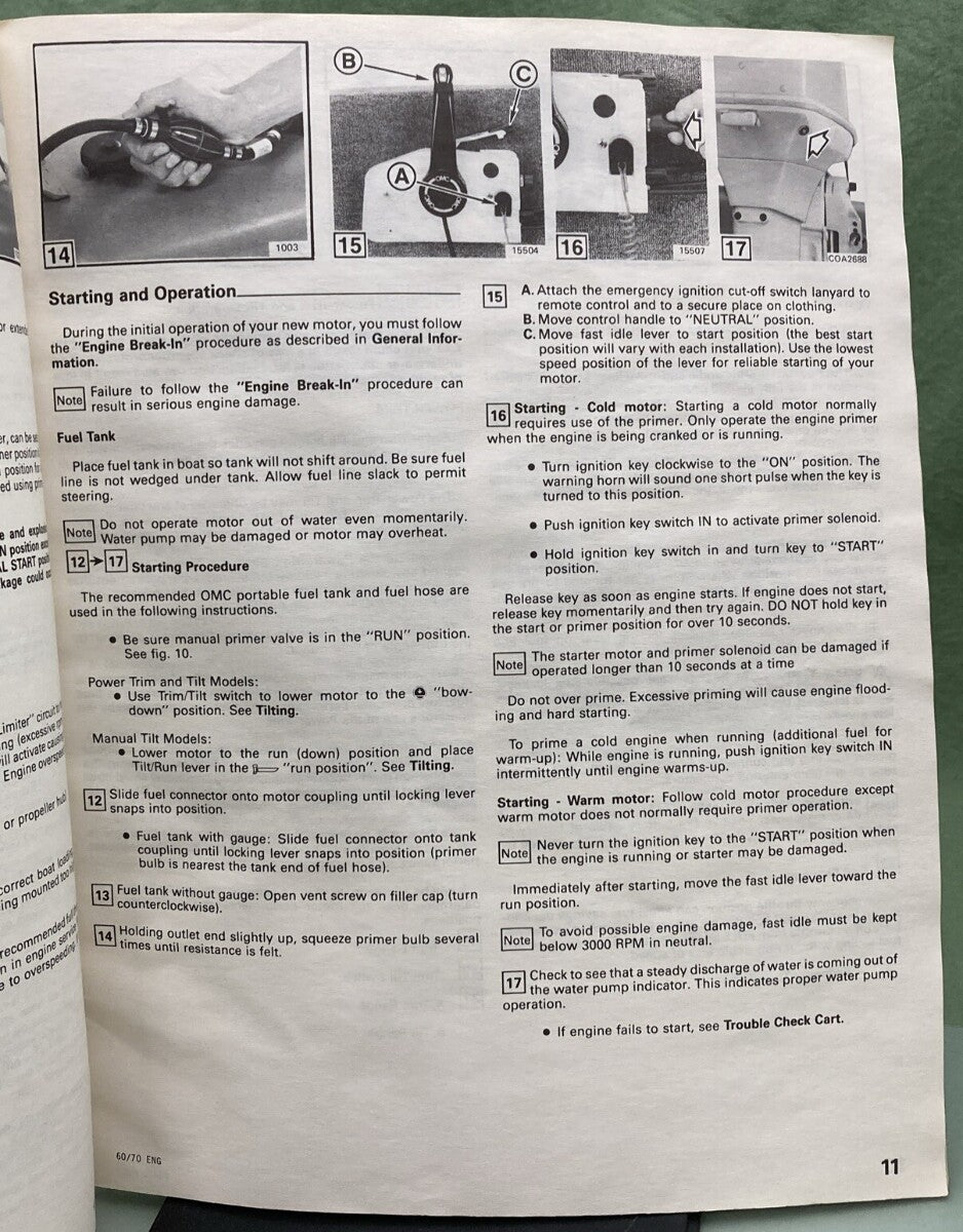 OMC EVINRUDE 211198 OWNER'S MANUAL MODELS 60/70 ENG SPAN FREN PORT 1988