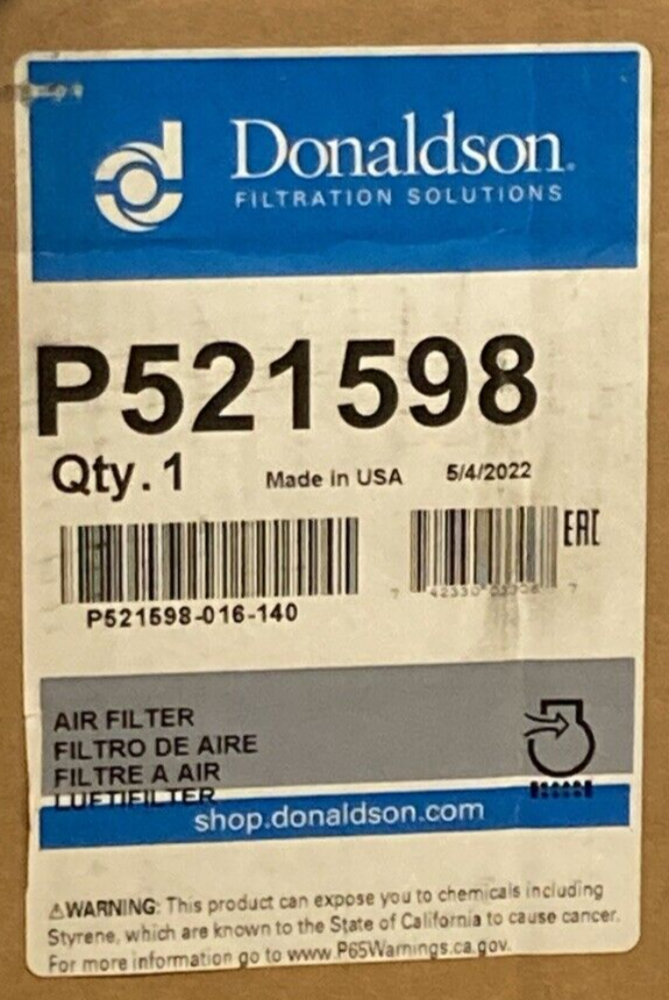 NEW GENUINE DONALDSON P521598 AIR FILTER PRIMARY KONEPAC™ W/ GASKET