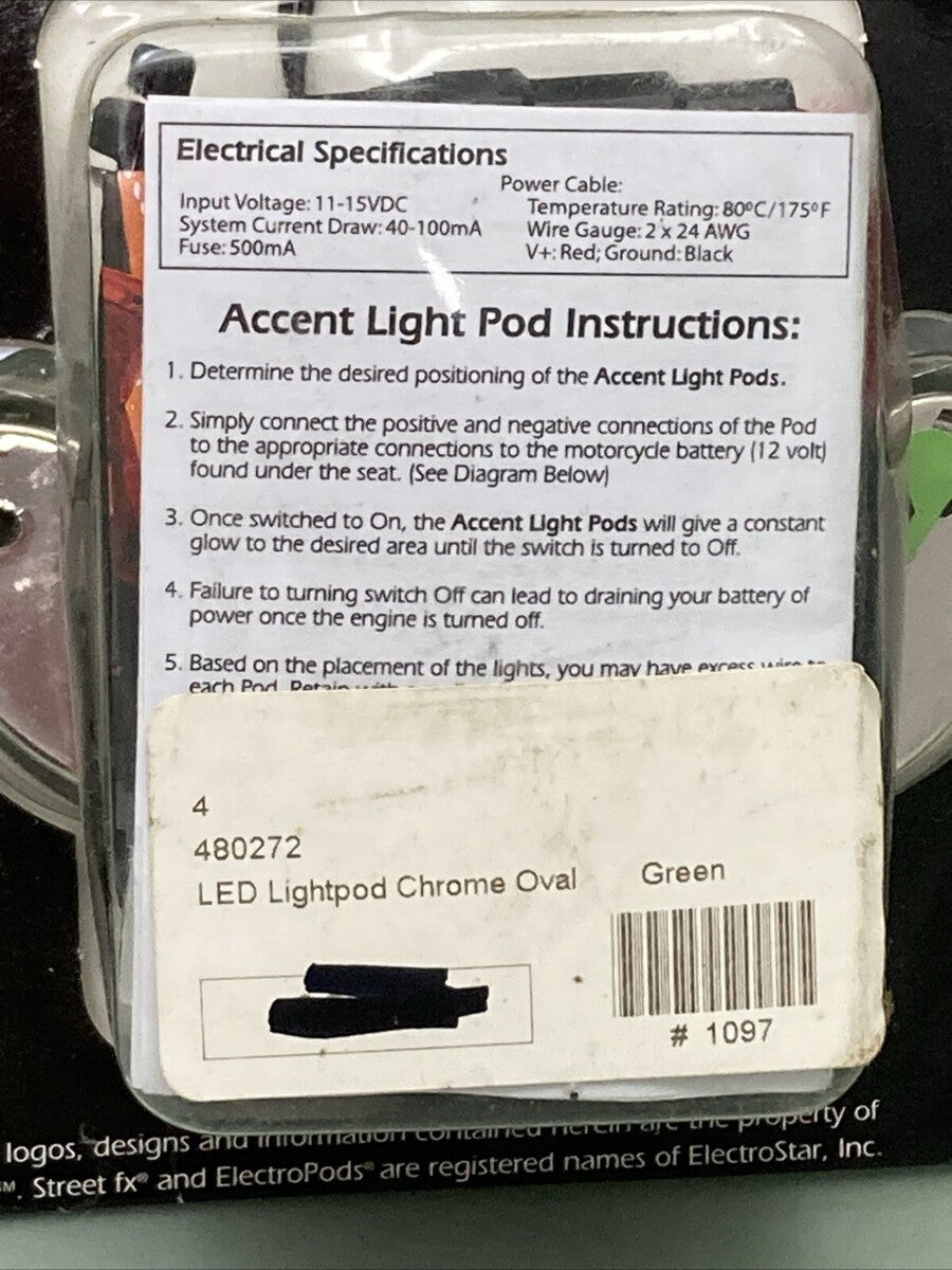 NEW STREET FX ELECTROPODS 480272 GREEN OVAL LED LIGHTS 12V