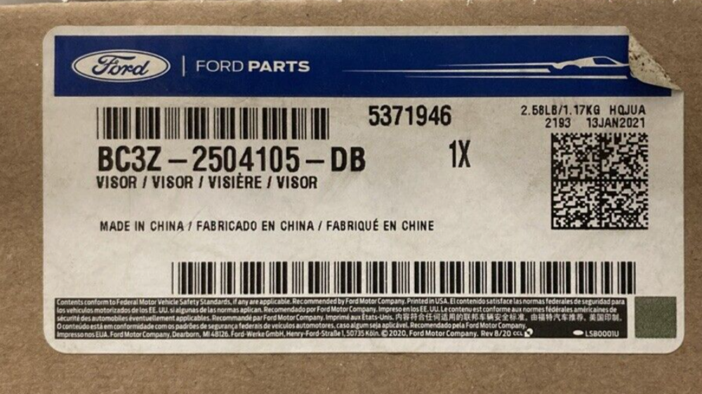 NEW GENUINE FORD BC3Z-2504105-DB SUN VISOR ASSEMBLY STEEL GRAY LEFT W/OUT MIRROR