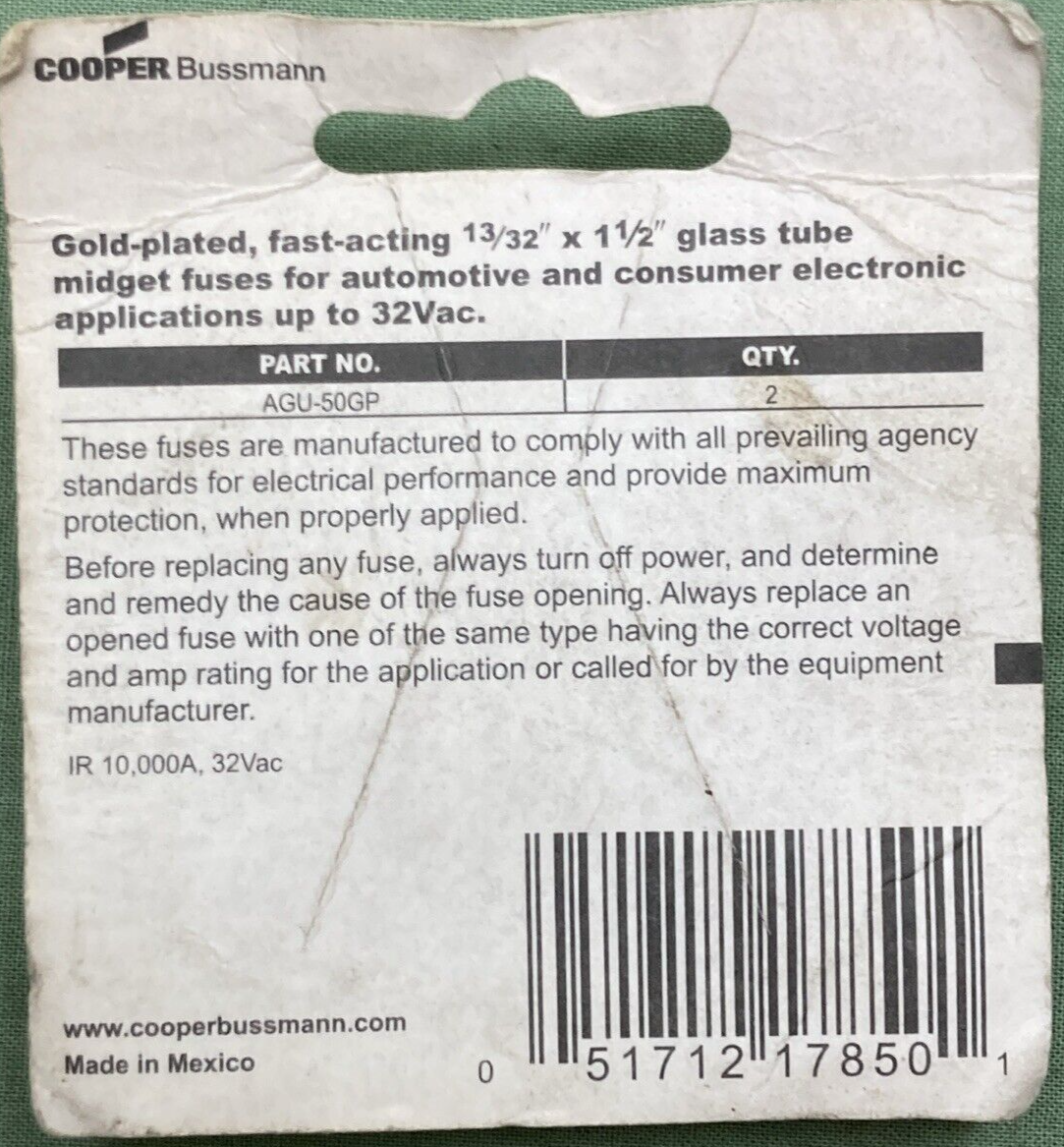 QTY 2 NEW GENUINE BUSSMANN AGU-50GP-RP FUSES AGU 50 AMP GOLD-PLATED ENDS