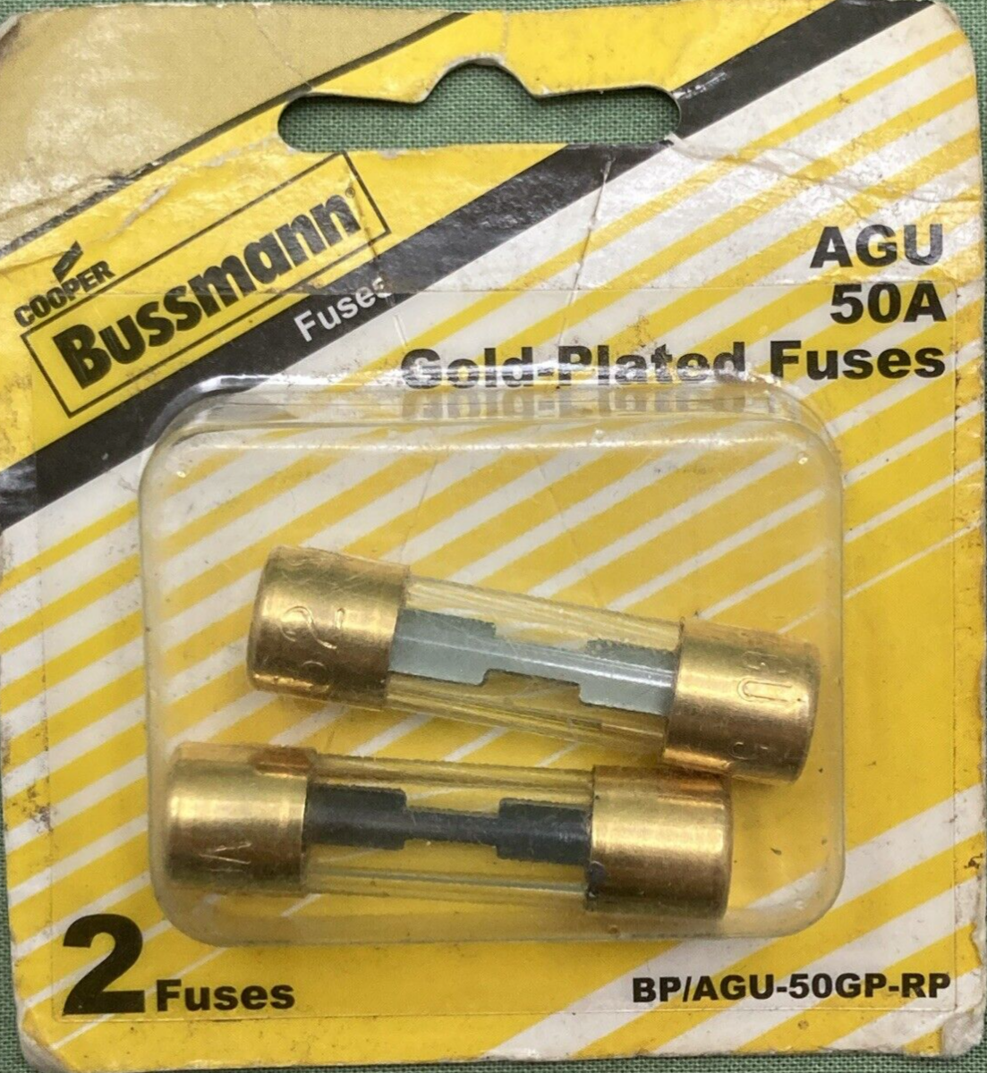 QTY 2 NEW GENUINE BUSSMANN AGU-50GP-RP FUSES AGU 50 AMP GOLD-PLATED ENDS