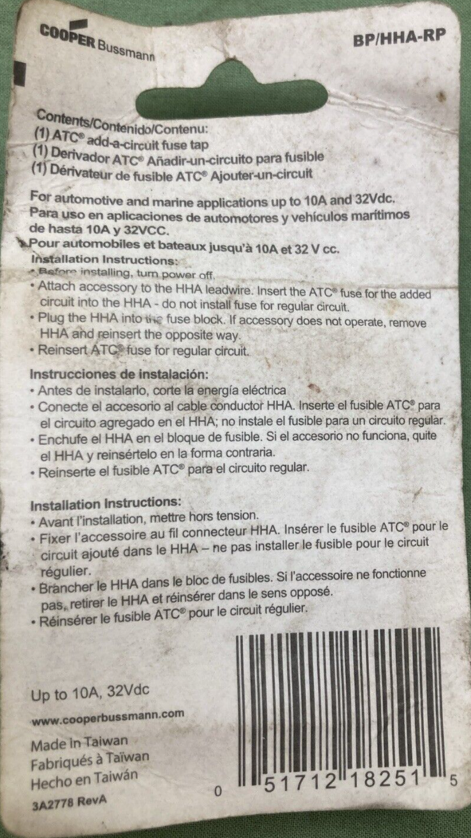 NEW GENUINE BUSSMANN BP/HHA-RP  ATC A-A-CIRCUIT 1-10A