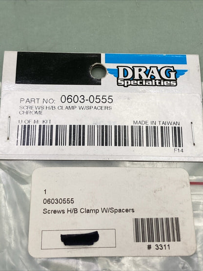 NEW DRAG SPECIALTIES 0603-0555 SCREWS H/B CLAMP WITH SPACERS, CHROME