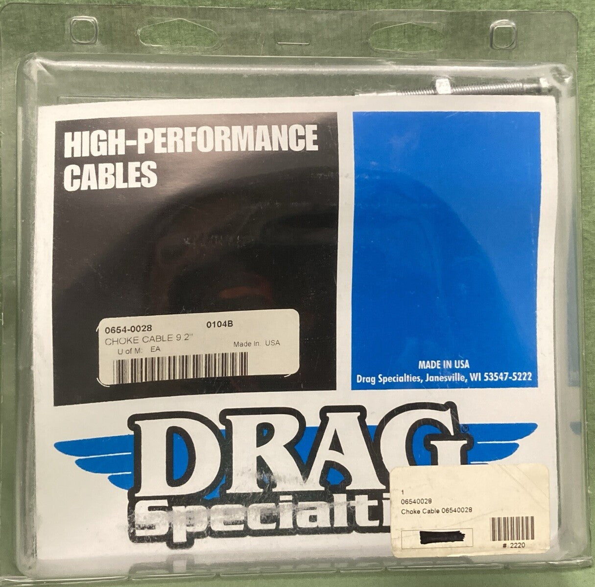 NEW GENUINE DRAG SPECIALTIES 0654-0028 CHOKE CABLE 9.2"