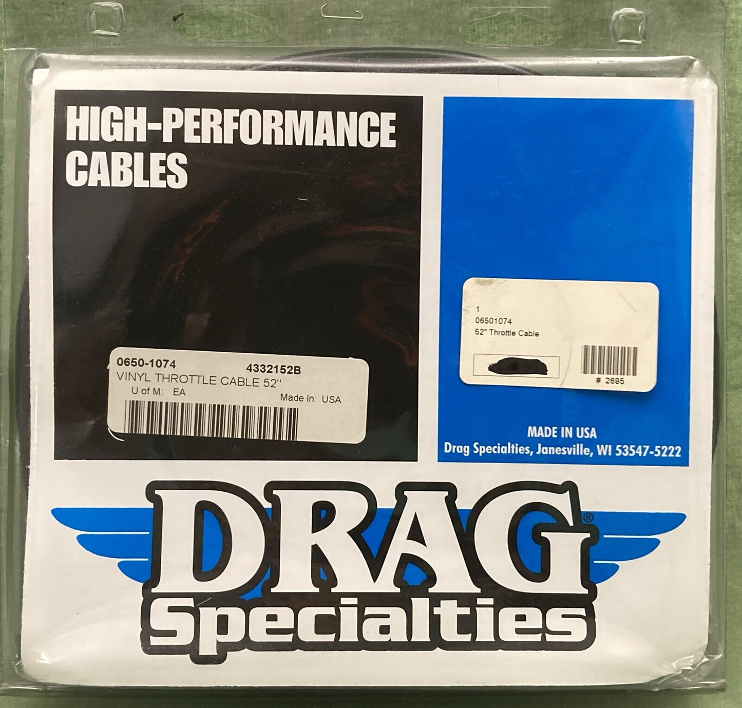 NEW GENUINE DRAG SPECIALTIES 0650-1074 VINYL THROTTLE CABLE 52"