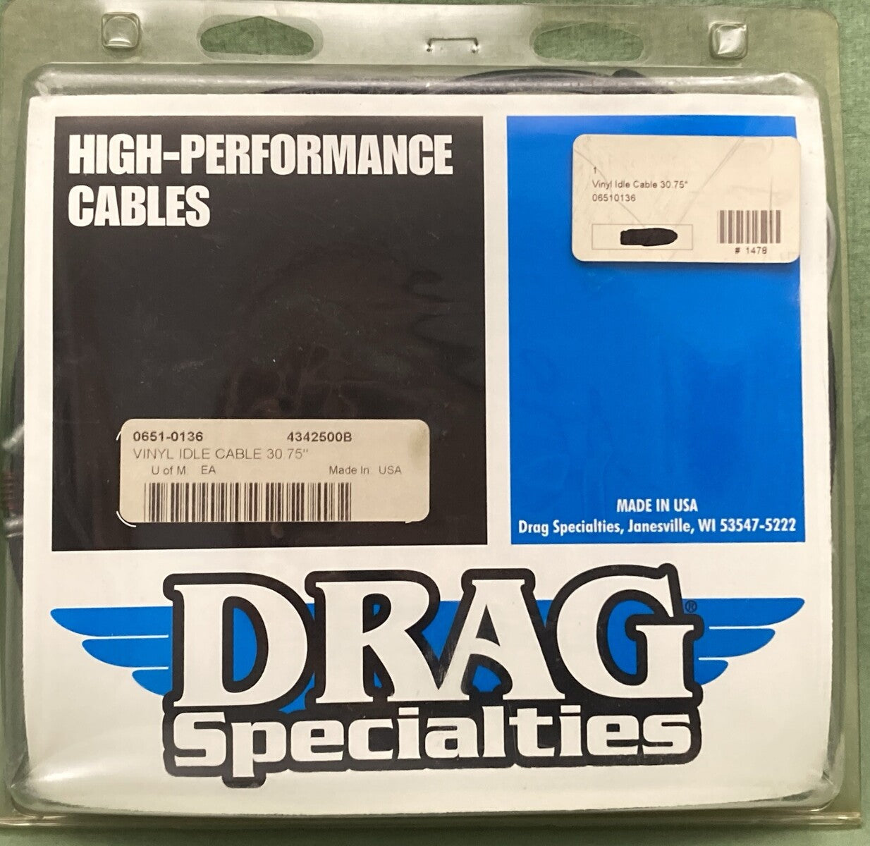 NEW GENUINE DRAG SPECIALTIES 0651-0136 VINYL IDLE CABLE 30.75"