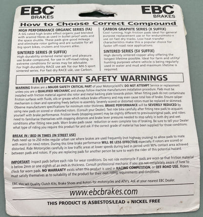 NEW GENUINE EBC BRAKES FA381 ORGANIC BRAKE PADS FRONT