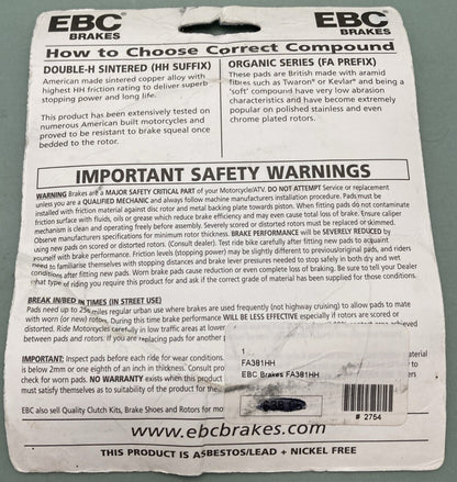 NEW GENUINE EBC BRAKES FA381HH DOUBLE H SINTERED BRAKE PADS FRONT