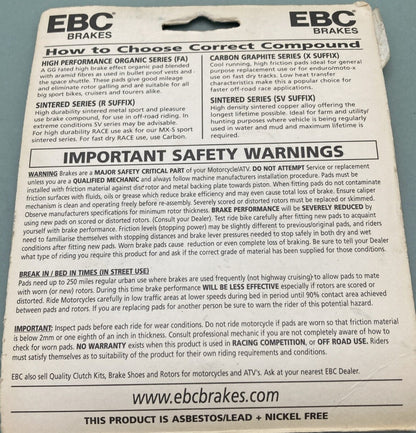 NEW GENUINE EBC BRAKES FA271R LONG LIFE SINTERED BRAKE PADS FRONT/REAR