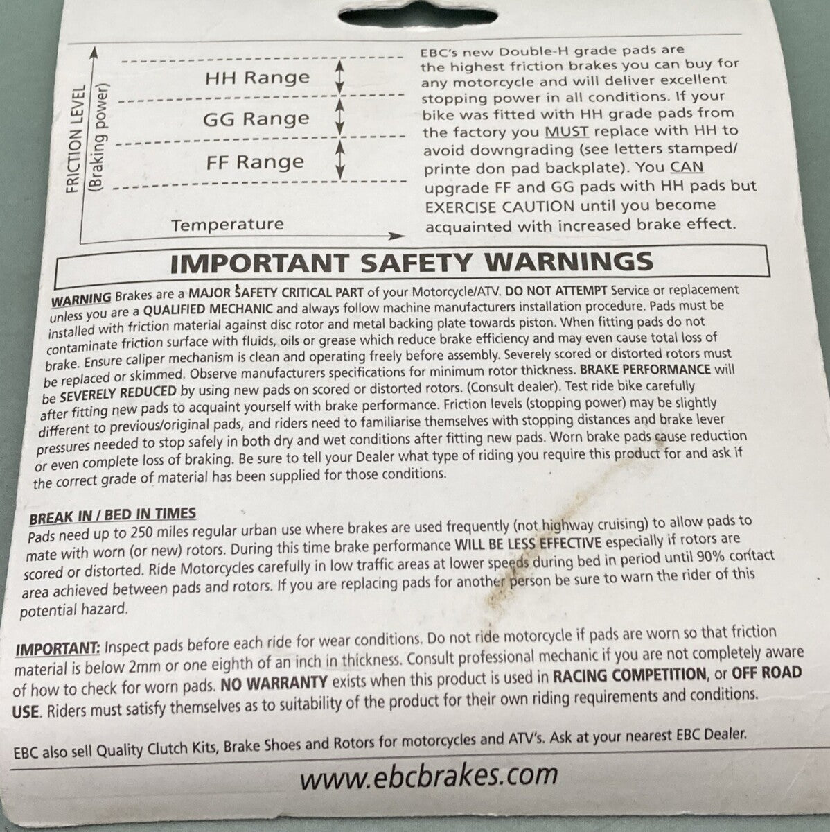 NEW GENUINE EBC BRAKES FA275HH DOUBLE H SINTERED METAL BRAKE PADS FRONT/REAR