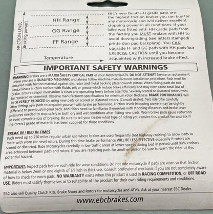 NEW GENUINE EBC BRAKES FA275HH DOUBLE H SINTERED METAL BRAKE PADS FRONT/REAR