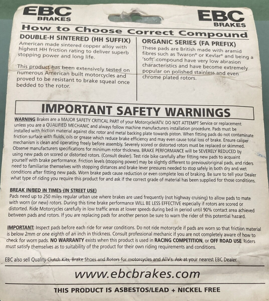 NEW GENUINE EBC BRAKES FA201 ORGANIC BRAKE PAD KIT REAR