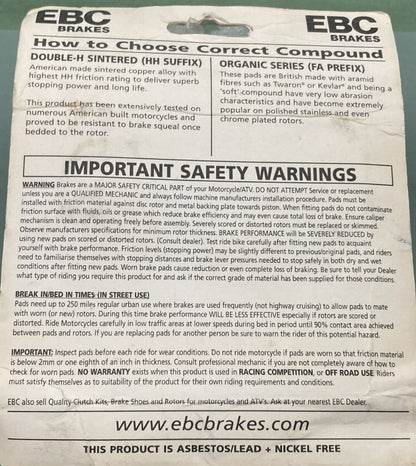 NEW GENUINE EBC BRAKES FA201 ORGANIC BRAKE PAD KIT REAR
