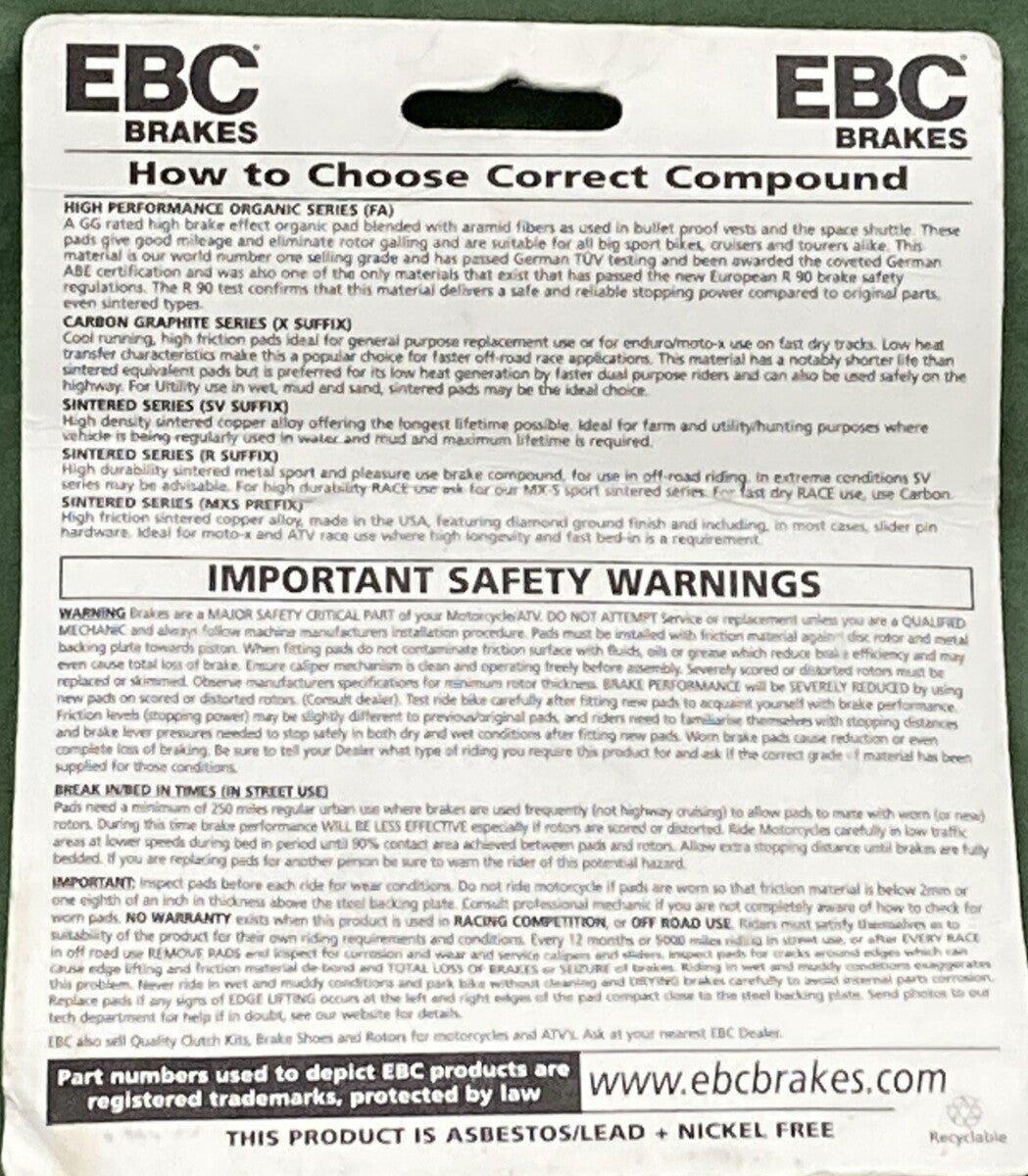 NEW GENUINE EBC BRAKES FA314R SEMI METALLIC BRAKE PADS REAR