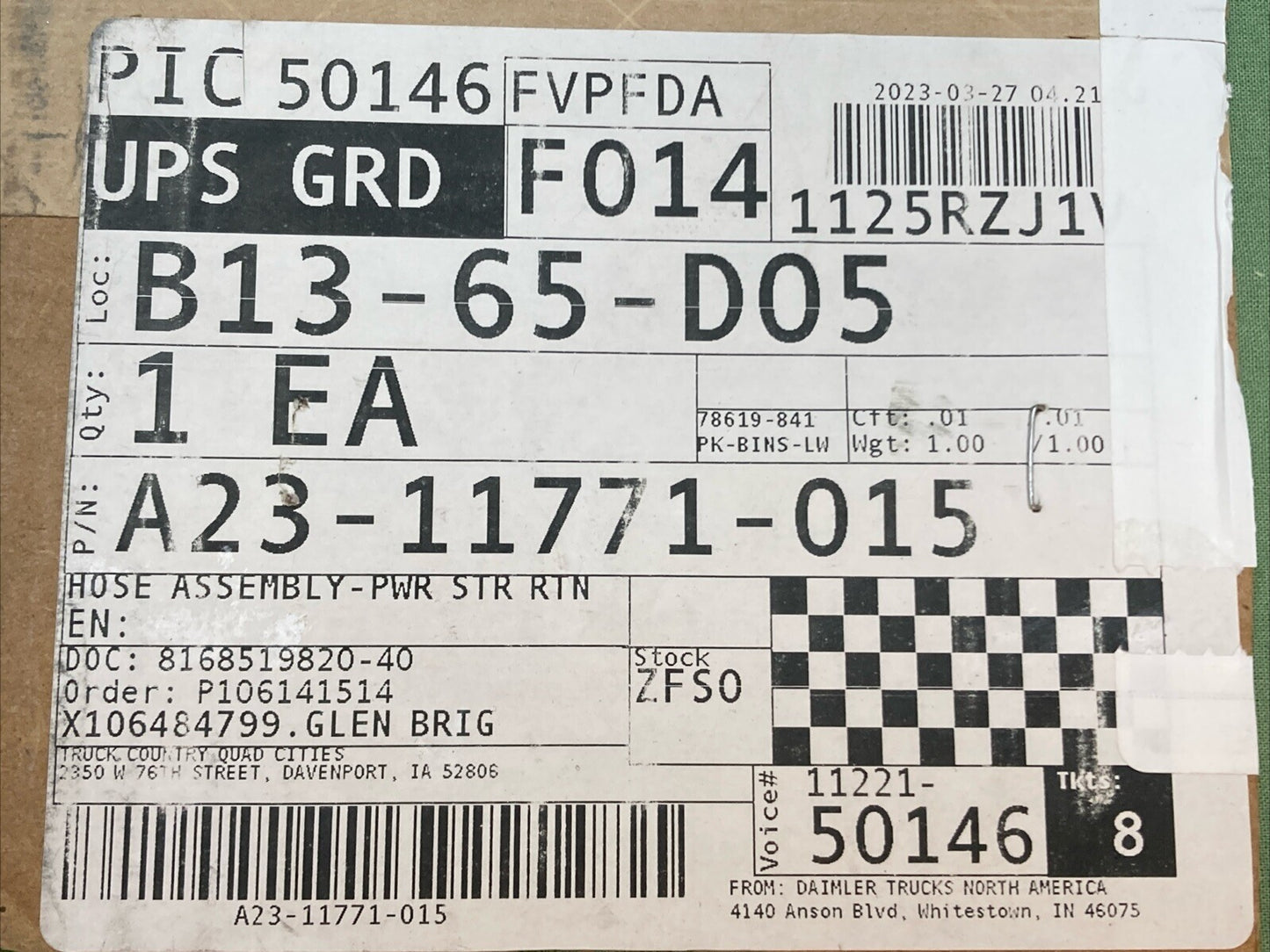 NEW GENUINE FREIGHTLINER A23-11771-015 POWER STEERING GEAR RETURN HOSE ASSEMBLY