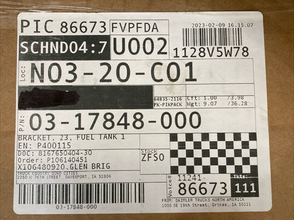 NEW GENUINE FEIGHTLINER 03-17848-000 BRACKET, 23", FUEL TANK B