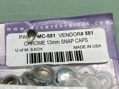 NEW MC ENTERPRISES MC-581 13MM CHROME SNAP CAP SET