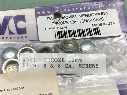 NEW MC ENTERPRISES MC-581 13MM CHROME SNAP CAP SET