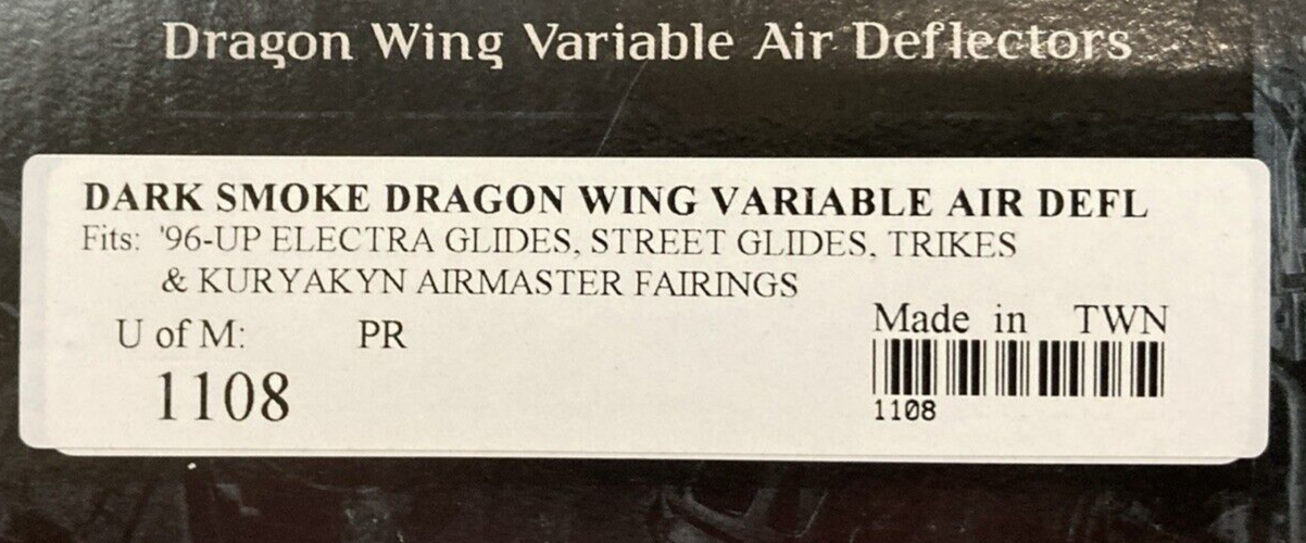 NEW GENUINE KURYAKYN 1108 DARK SMOKE DRAGON WING VARIABLE AIR DEFLECTORS