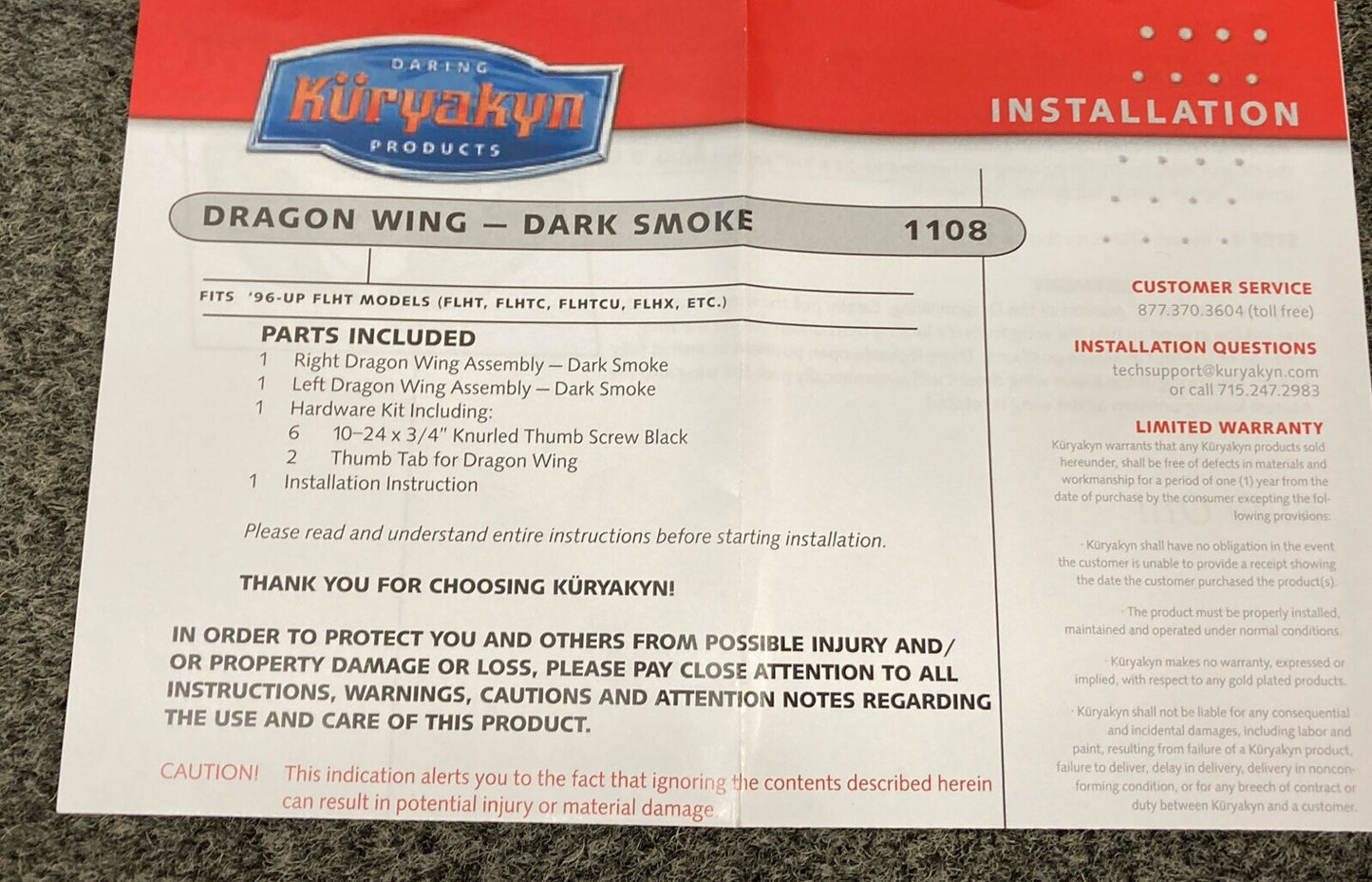 NEW GENUINE KURYAKYN 1108 DARK SMOKE DRAGON WING VARIABLE AIR DEFLECTORS