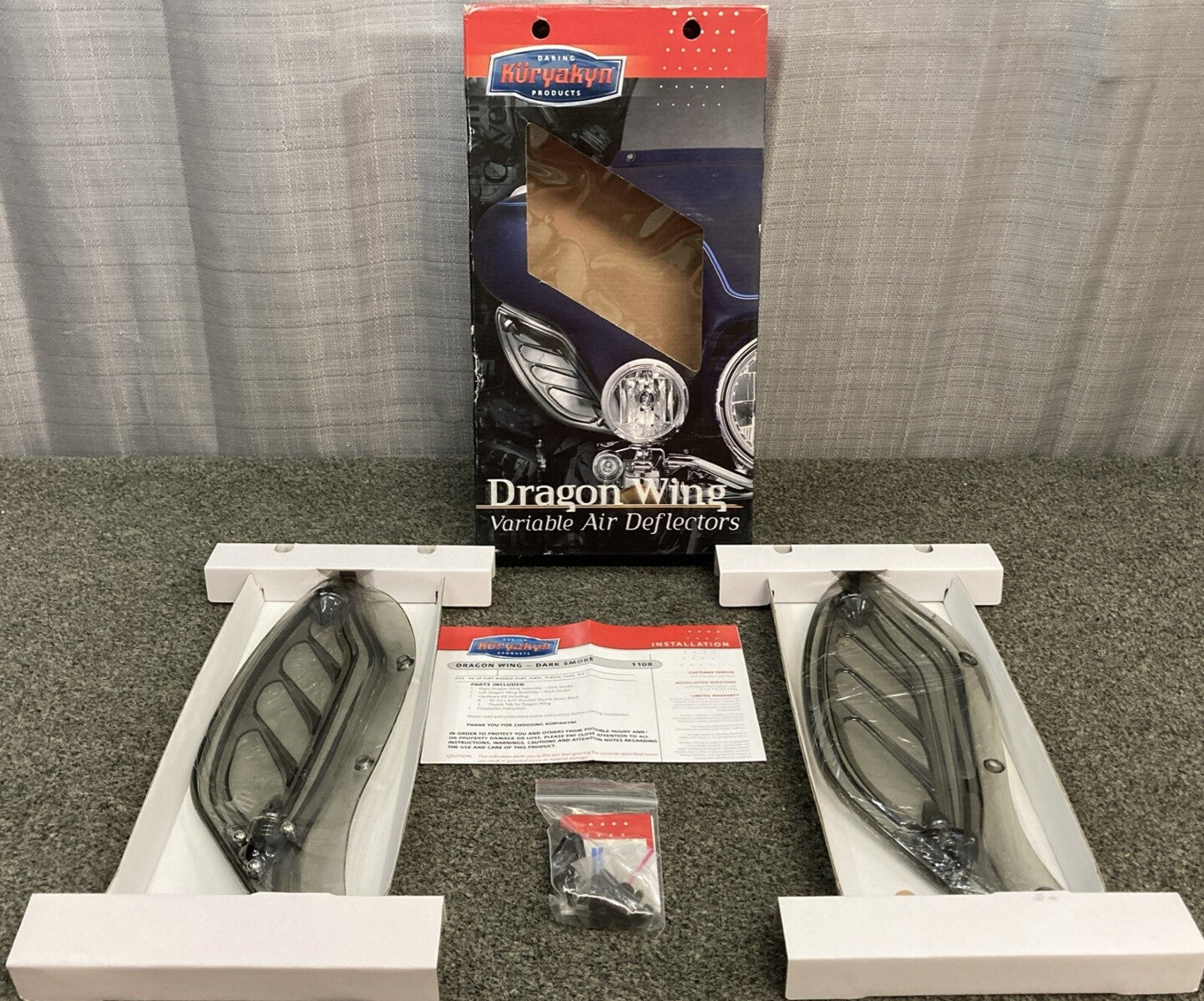 NEW GENUINE KURYAKYN 1108 DARK SMOKE DRAGON WING VARIABLE AIR DEFLECTORS