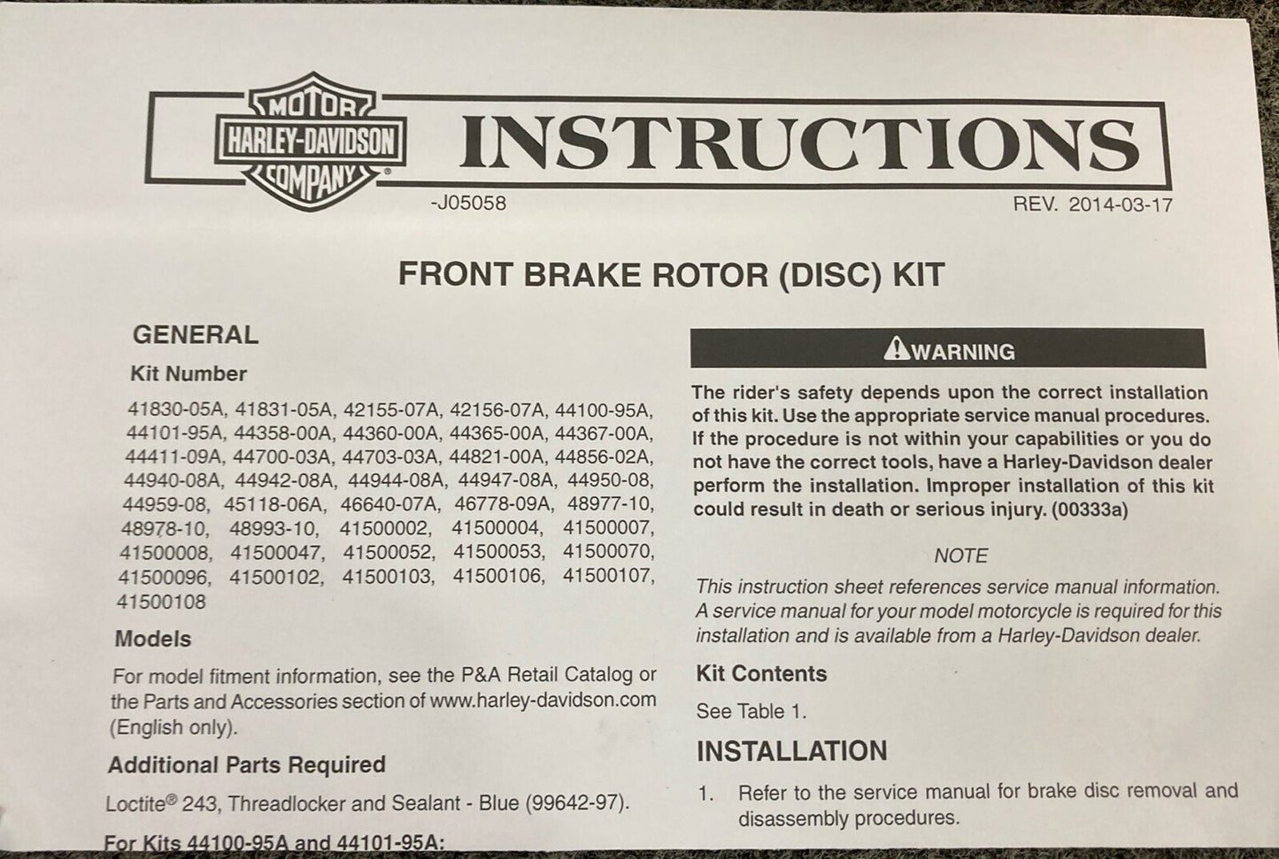 NEW GENUINE HARLEY-DAVIDSON 41830-05A POLISHED LEFT FRONT BRAKE ROTOR KIT