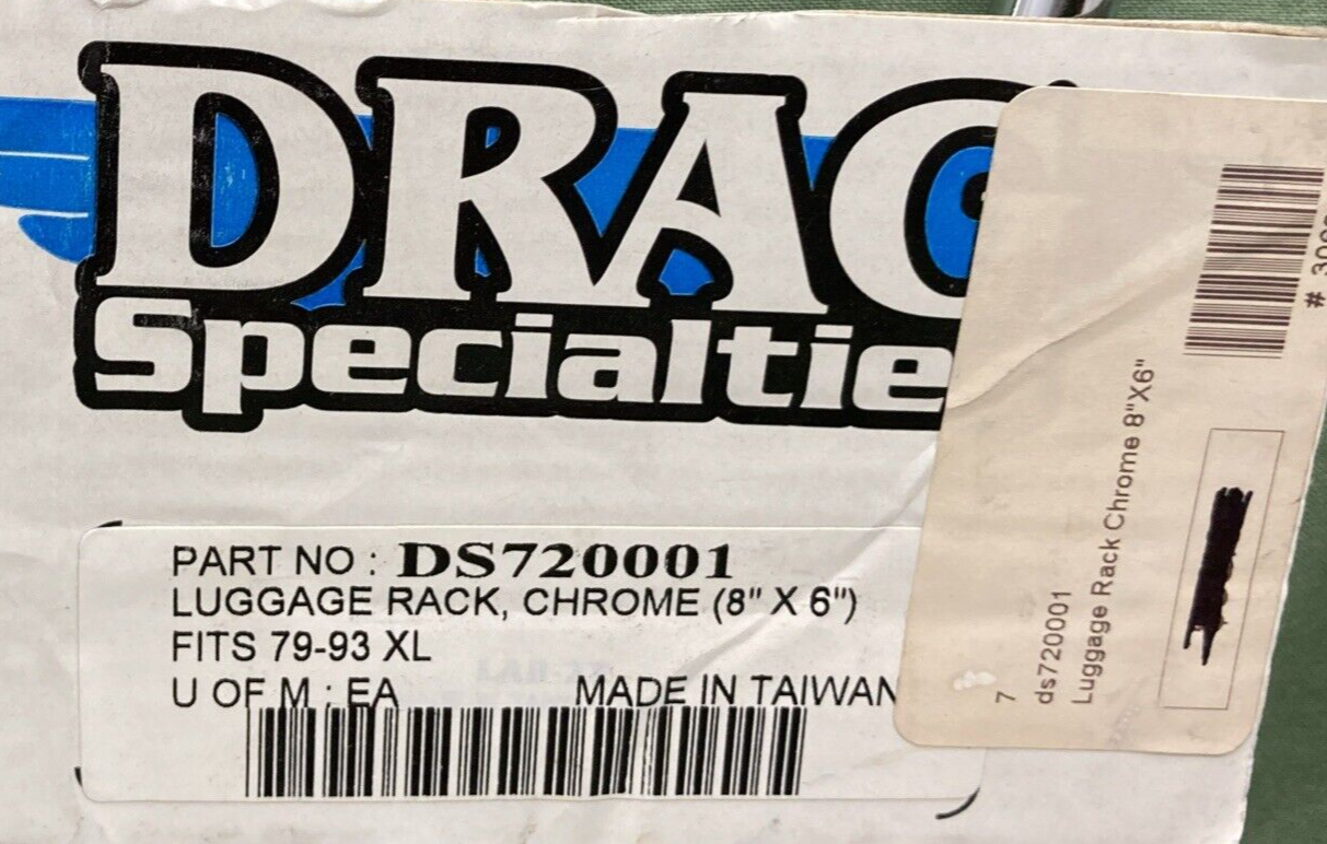 NEW GENUINE DRAG SPECIALTIES DS720001 LUGGAGE RACK, CHROME (8''X6'')  XL 79-93